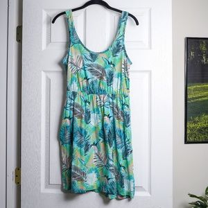 Tropical Print Dress Teal w Pockets
